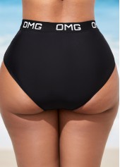 Mesh Stitching Letter Print Black High Waisted Bikini Set