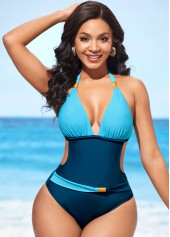 Cutout Tie Back Peacock Blue One Piece Swimwear