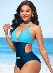 Cutout Tie Back Peacock Blue One Piece Swimwear