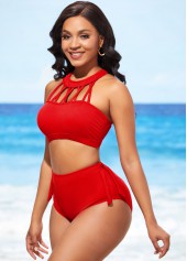 Cross Strap High Waisted Red Bikini Set