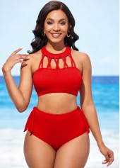Cross Strap High Waisted Red Bikini Set