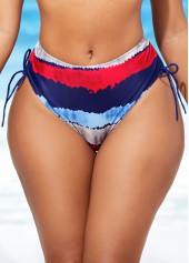 Color Block Drawstring Side Mid Waist Bikini Set
