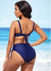 Color Block Drawstring Side Mid Waist Bikini Set