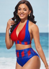 Geometric Print Royal Blue High Waisted Bikini Set