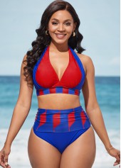Geometric Print Royal Blue High Waisted Bikini Set