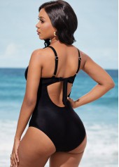 Mesh Stitching Black Tie Back One Piece Swimwear