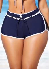Drawstring Front Navy Blue Mid Waist Bikini Set