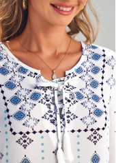 Tribal Print Lace Up White T Shirt