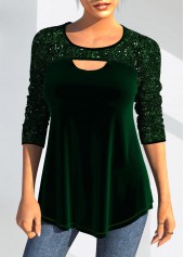 Plus Size Blackish Green Long Sleeve T Shirt