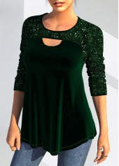 Plus Size Blackish Green Long Sleeve T Shirt