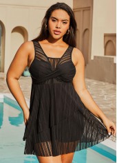 Wide Strap Lace Patchwork Black Swimdress Top-No Bottom