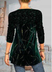 Hot Stamping Sequin Green Velvet Stitching T Shirt