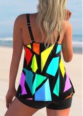 Rainbow Color Geometric Print Wide Strap Tankini Set
