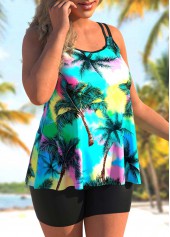 Colorful Plus Size Tropical Print Tankini Top-No Bottom