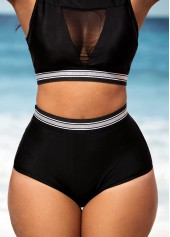 Black High Waisted Mesh Stitching Bikini Set