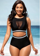 Black High Waisted Mesh Stitching Bikini Set