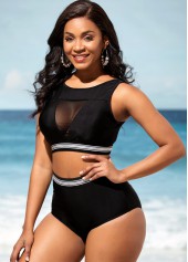 Black High Waisted Mesh Stitching Bikini Set