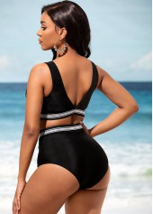 Black High Waisted Mesh Stitching Bikini Set