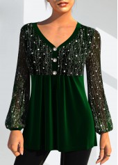 Christmas Design Sequin Velvet Stitching T Shirt