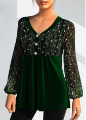 Christmas Design Sequin Velvet Stitching T Shirt