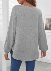 Light Grey Decorative Button Long Sleeve T Shirt