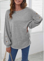 Light Grey Decorative Button Long Sleeve T Shirt