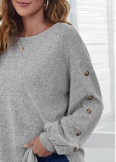 Light Grey Decorative Button Long Sleeve T Shirt