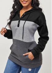 Drawstring Kangaroo Pocket Black Long Sleeve Hoodie