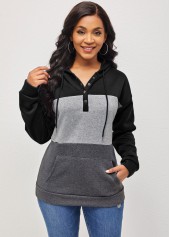 Drawstring Kangaroo Pocket Black Long Sleeve Hoodie