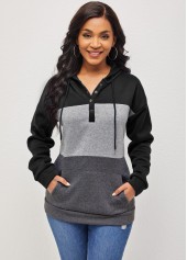 Drawstring Kangaroo Pocket Black Long Sleeve Hoodie