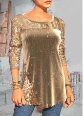 Sequin Christmas Design Gold Lace Stitching T Shirt