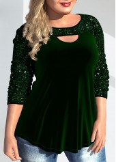 Plus Size Blackish Green Long Sleeve T Shirt