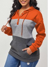 Drawstring Kangaroo Pocket Orange Long Sleeve Hoodie