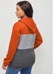 Drawstring Kangaroo Pocket Orange Long Sleeve Hoodie