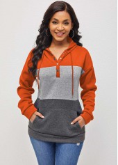 Drawstring Kangaroo Pocket Orange Long Sleeve Hoodie