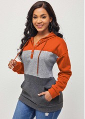 Drawstring Kangaroo Pocket Orange Long Sleeve Hoodie