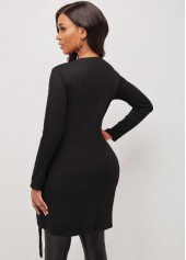 Black Quarter Zip Grommet Side Slit Blouse