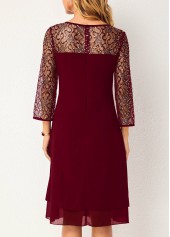Lace Stitching Wine Red Sequin Dress