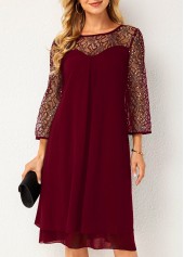 Lace Stitching Wine Red Sequin Dress