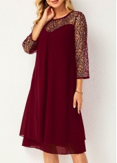 Lace Stitching Wine Red Sequin Dress