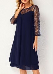 Lace Stitching Navy Blue Sequin Dress