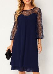 Lace Stitching Navy Blue Sequin Dress