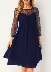 Lace Stitching Navy Blue Sequin Dress