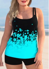 Plus Size Floral Print Ombre Tankini Set
