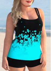 Plus Size Floral Print Ombre Tankini Set