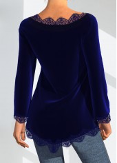 Lace Velvet Stitching Royal Blue Sequin T Shirt