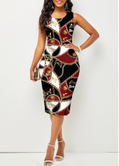 Contrast Printed Sleeveless Round Neck Bodycon Dress