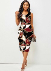 Contrast Printed Sleeveless Round Neck Bodycon Dress
