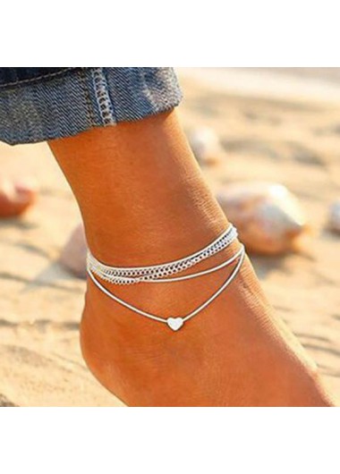 Rosewe Chic Silver Metal Detail Heart Shape Anklet Set for Lady - One Size