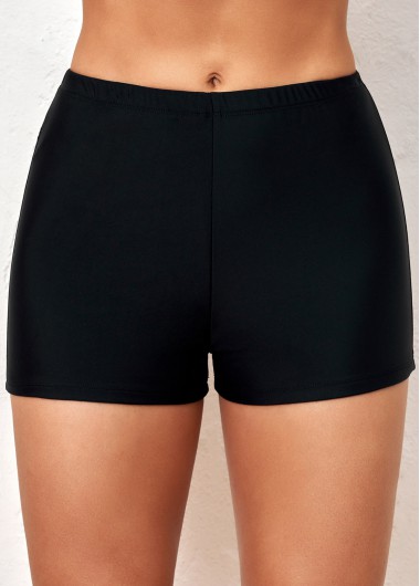 Rosewe High Waisted Elastic Detail Black Swimwear Shorts - L